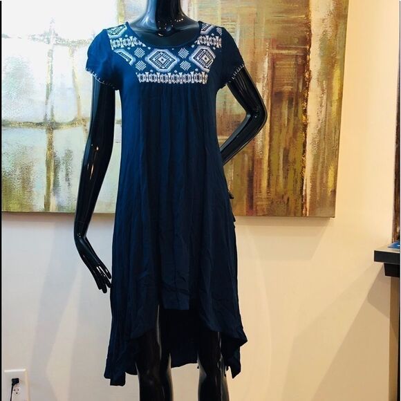 Altar’d State Blue Embroidered Sheer Lined Dress - Picture 1 of 6